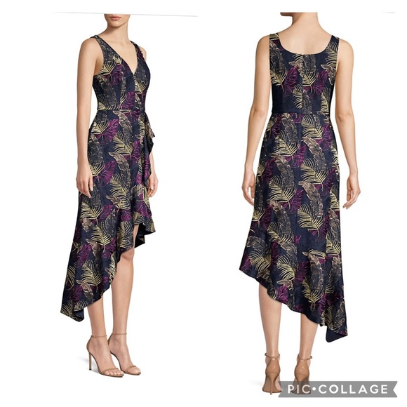 Aidan Mattox  asymmetrical V-neck Ruffle Hem sleeveless midi dress - Picture 9 of 13